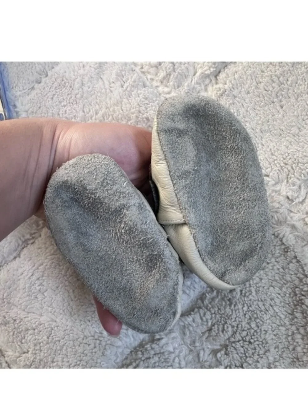 Robeez | Soft Leather Cream and Brown Puppy Moccasin | Size 0-6 Months